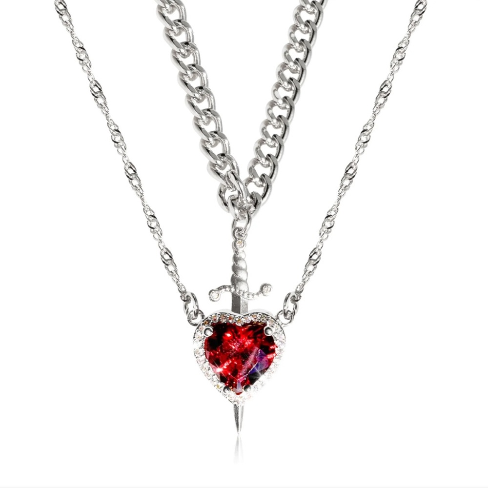 Heart and Sword Necklace Set, Sword and Heart Necklace Set